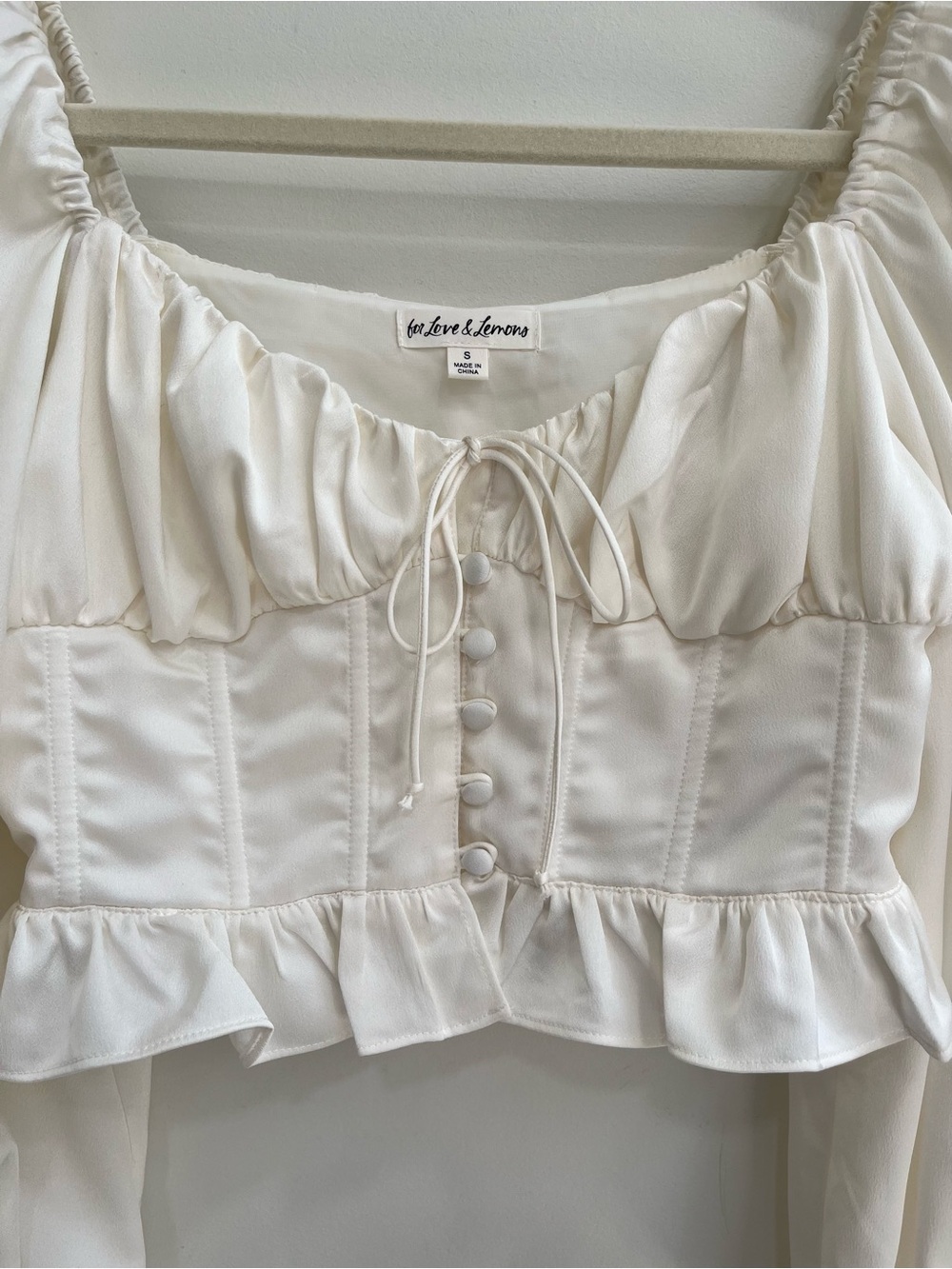 For Love and Lemons Carina blouse off white satin milkmaid corset Victorian S - Picture 7 of 11